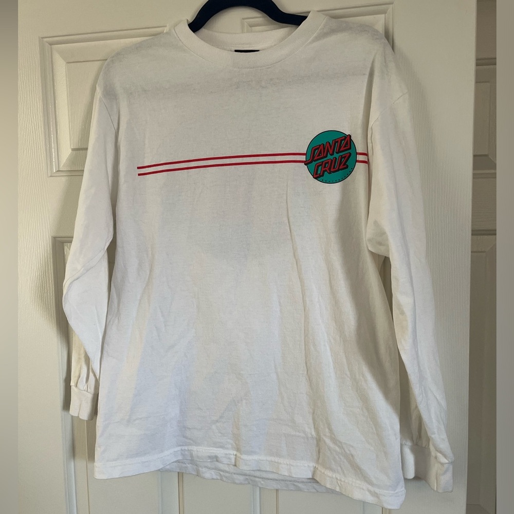 Santa Cruz skateboarding white long sleeve crew neck tee size Medium